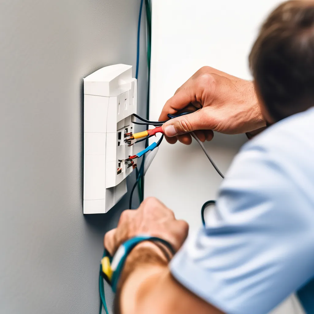 Électricien Paris Dépannages en train de travailler sur une installation ou dépannage de prise électrique